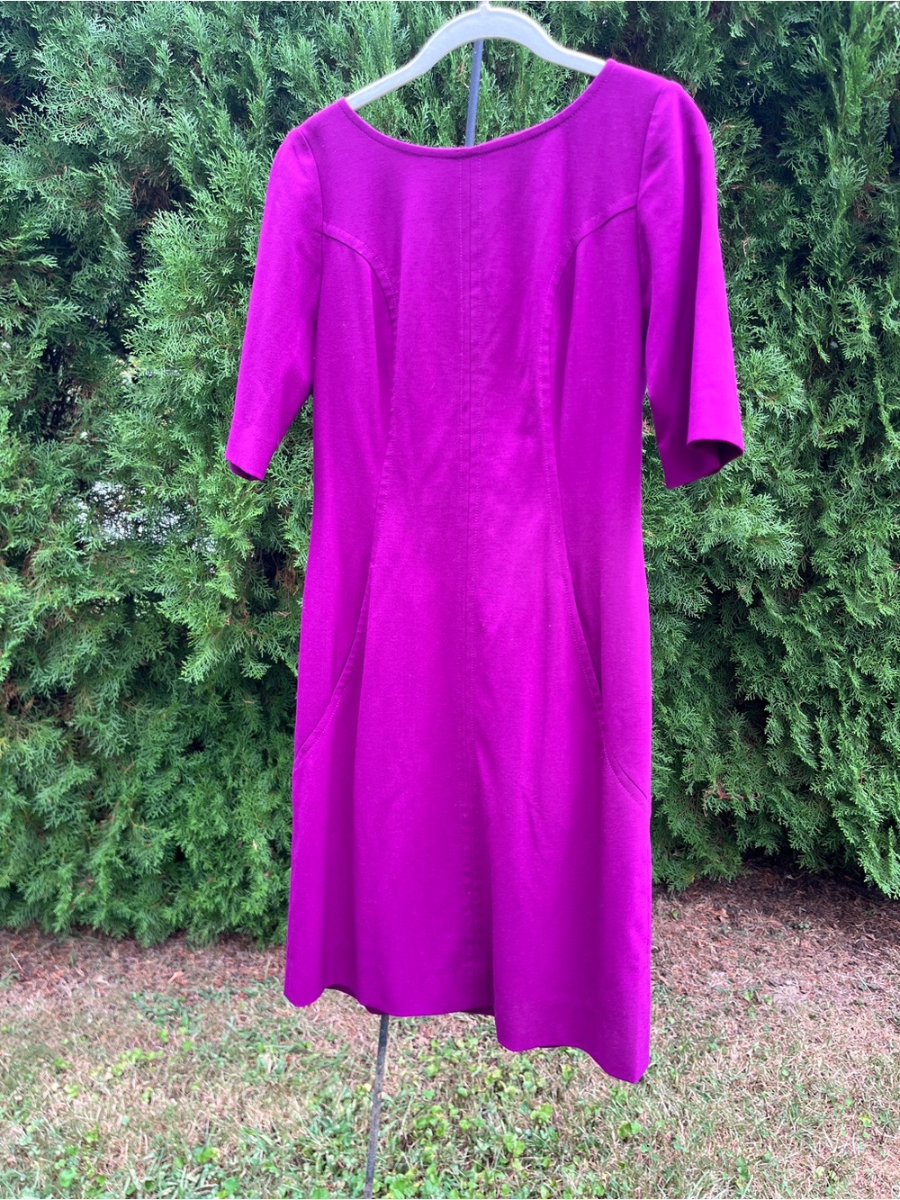 Tahari Fuchsia/Rasberry Midi Dress with Elbow Sleeves